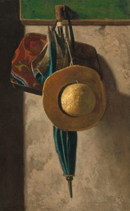 Szalmakalap, táska és esernyő, 1890, 1900-as évek eleje.