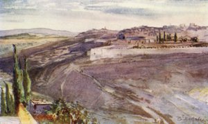 Jeruzsálem, az Olajfák hegyének hagyományos helyéről, ahol Krisztus sírt a város felett alkotó: John Fulleylove