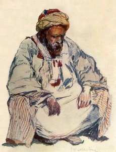 Ülő szír juhász figura báránybőr kabátban, 1902. alkotó: John Fulleylove
