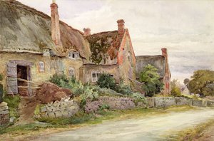 Nádfedeles kunyhó pajtával, 1881 (wc és grafit papíron) alkotó: John Fulleylove