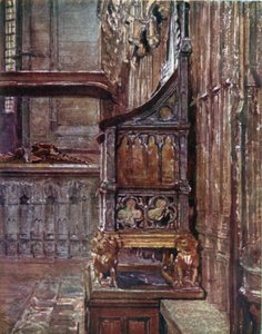 A koronázási szék, amely azt a követ tartalmazza, amelyen a skót királyokat megkoronázták (színes litográfia). alkotó: John Fulleylove