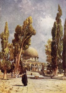 A sziklakupola (Omar mecset) az El Aksa mecset északi oldalán lévő tornácról nézve