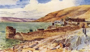 A Galileai-tó Tibériástól délre néz (színes litho) alkotó: John Fulleylove