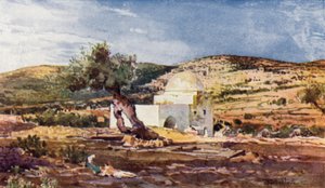 Ráchel sírja, a Jeruzsálemből Hebronba vezető úton (színes litó) alkotó: John Fulleylove
