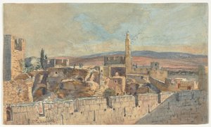 Kilátás Jeruzsálem óvárosára, 1800-as évek második fele. alkotó: John Fullylove