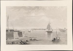New York-i öböl és kikötő Bedlon [Bedloe] szigetéről, James Smillie metszet, 1840 körül (metszet)