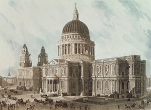 A Szent Pál-székesegyház délkeleti képe, Daniel Havell (1785-1826) metszete, kocsma. 1818, Ackermann
