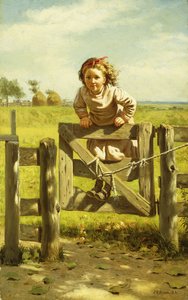 Fiatal lány himbálózik a kapun, alkotó: John George Brown