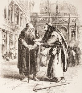 Illusztráció: A velencei kereskedő, Shylock és Tubal találkoznak az utcán, III. felvonás, I. jelenet a „The Illustrated Library Shakespeare”-ből, 1890 Londonban alkotó: John Gilbert