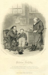 Nicholas Nickleby: Wackford Squeers és az ifjú Wackford Squeers, metszet: H.B. Hall und Sons, 1867. alkotó: John Gilbert