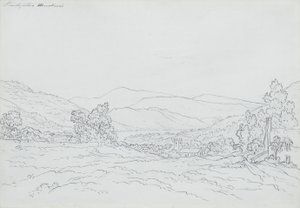 Llantysilio Mountain, Wales (ceruza, toll és tinta papíron) alkotó: John Glover
