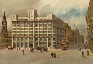 Liverpool: Tower Building és Water Street (színes litho)