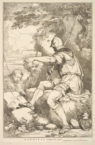 Banditti átveszi posztját a Sir Joshua Reynolnak dedikált tizenöt rézkarcról..., 1778. december 8. alkotó: John Hamilton Mortimer