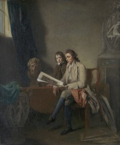 Egy férfi és egy fiú portréja, akik nyomatokat néznek, 1765-70 körül alkotó: John Hamilton Mortimer