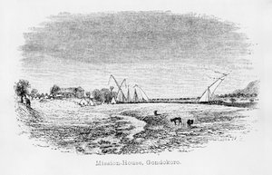 Misson-House, Gondokoro, a "Napló a Nílus forrásának felfedezéséről" című könyvből, 1864. alkotó: John Hanning Speke
