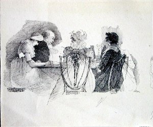 Összejövetel az asztalnál (toll és tinta papíron) (143433 részlet)