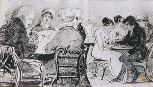 Kártyák és sakk, 1815 (toll és tinta papíron) alkotó: John Harden