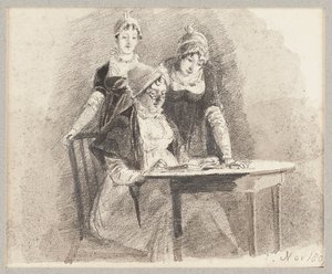 Hárman egy asztalnál, egy ülés, 1807 (ceruza és mosás papíron) alkotó: John Harden