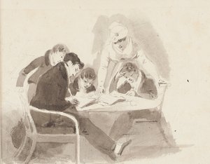 Két fiú házi feladatot készít, 1811 (wc papíron) alkotó: John Harden