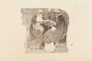 Két nő lámpafénynél olvas, 1804 (toll és tinta papíron) alkotó: John Harden
