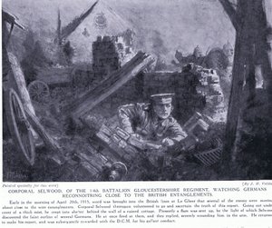 Selwood tizedes kitüntetést kapott, mert 1915 áprilisában Le Gheer-nél a németek felderítést végeztek a brit csapdák közelében. alkotó: John Harris Valda