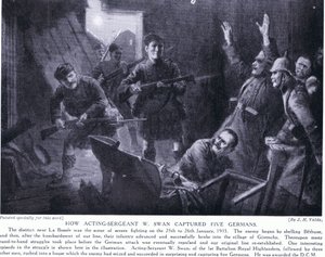 W Swan ügyvezető őrmester hogyan fogott el öt németet Givenchyben 1915 januárjában alkotó: John Harris Valda