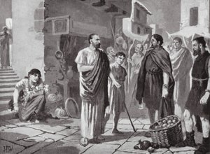 Római gyarmatosítók kereskednek az őslakos dákokkal (litho) alkotó: John Harris Valda