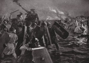 A római támadás Anglesea ellen (litográfia) alkotó: John Harris Valda