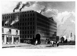 The Twist Factory, Oxford Street, Manchester, metszett John McGahey, 1829 alkotó: John Harwood