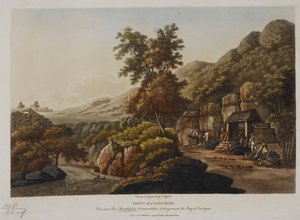Ólombánya tengelye. Kilátás a Pont Aberglaslyn közelében, Carnarvonshire, a Cardigan-öböl felé néz, 1798-ban megjelent (színes metszet)