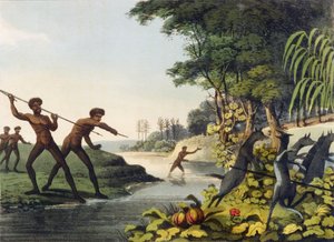 Kenguru vadászat, őslakosok Új-Dél-Walesben, metszette Matthew Dubourg (1813-1820) 1813
