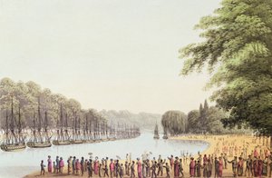 A Flotta a Serpentine folyón, metszett Matthew Dubourg (fl.1813-20) 1814