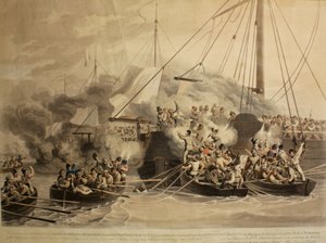 The Row Boats of the Quebec, Raven, Exertion and Redbreast, Alert and Princess Augusta, 1811 (akvatinta) alkotó: John Heaviside Clark