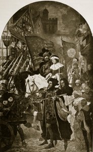 VI. Henriket az 1471-es barneti csatába viszik, illusztráció a „Hutchinson története a brit nemzetről”, 1923 körül. alkotó: John Henry Amshewitz