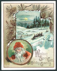 Woolson Spice Company karácsonyi üdvözlőlap (chromolitho)