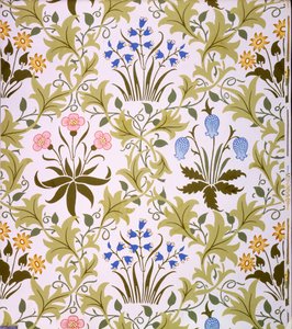 Celandine tapétatervezés, 1896 vége (színes fatömbnyomat papíron)