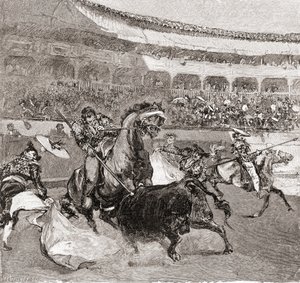 Bikaviadal a spanyolországi Sevillában, a The Century Illustrated Monthly Magazine 1884-es számából (fametszet) alkotó: John Henry Ellsworth Whitney