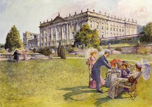 Chatsworth ház (színes litó) alkotó: John Henry Frederick (after) Bacon