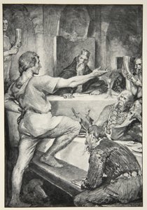 Beowulf gőgösen válaszol Hunferthnek, M.I. „A brit faj hősi mítoszai és legendái” című művéből. Ebbutt, 1910
