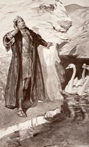 Ler és a hattyúk, illusztráció Charles Squire „Celtic Myth and Legend” című művéből, 1905 alkotó: John Henry Frederick Bacon