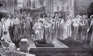 VII. Edward király megkoronázása Canterbury érseke által, a Westminster Abbey, London, 1902