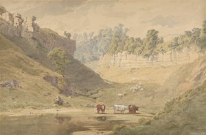 Szarvasmarha egy itatólyukban egy völgyben, 1830-86. alkotó: John Henry Mole