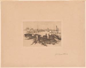 Kikötő uszályokkal alkotó: John Henry Twachtman