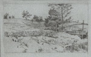 Táj kőfallal (mezők vázlata) alkotó: John Henry Twachtman