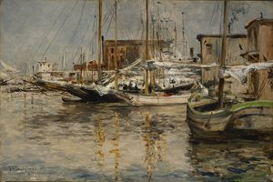 Osztrigahalászó csónakok, North River alkotó: John Henry Twachtman