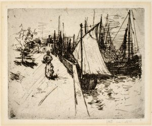 Nő a rakparton, Honfleur alkotó: John Henry Twachtman