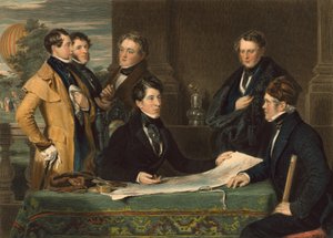 Konzultáció a Londonból a nassaui Wellburgba tartó légi utazást megelőzően 1836. november 7-én, pub. 1843 alkotó: John Hollins