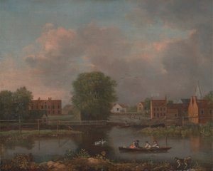 Folyói táj, esetleg kilátás a Rochester Bridge West End-éről alkotó: John Inigo Richards RA