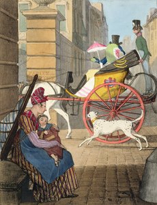 A hintó bejárata a "Huszonnégy tárgy, Párizs jelmezét kiállító" című kötetből, Charles Joseph Hullmandel (1789-1850) metszetében, 1817-22 között alkotó: John James Chalon
