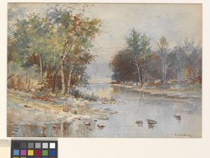 Untitled (Stream In Autumn) (akvarell fehér hidegen sajtolt akvarell papíron) alkotó: John Joseph Enneking